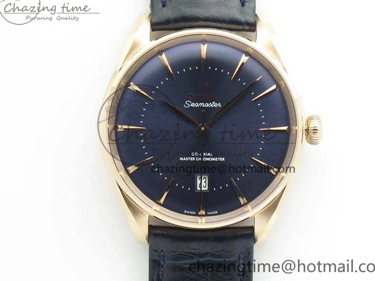 0414 Snug Seamaster Edizione Venezia RG Best Edition Blue Dial On Leather Strap A 8126